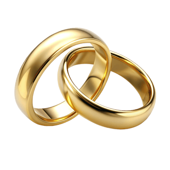 Two Intertwined Shiny Gold Wedding Rings on Black Background png