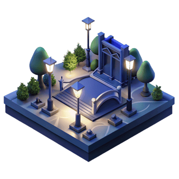wonderful vintage Nighttime View of City Park with Illuminated Pathways Cutout with Dark Blue Background high resolution png