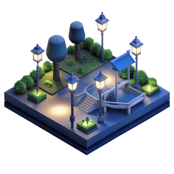 stunning abstract Nighttime View of City Park with Illuminated Pathways Cutout with Dark Blue Background authentic png