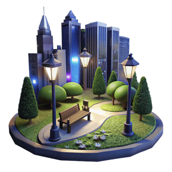 extraordinary modern Night View of City Park with Lighting Cutout with Dark Background original png