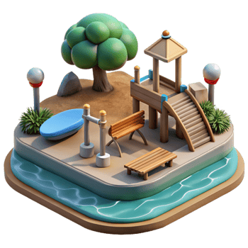 vibrant contemporary Ocean City Park with Playground and Benches Isolated Element original png