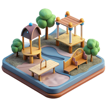 beautiful minimalist Ocean City Park with Playground and Benches Isolated Element detailed png