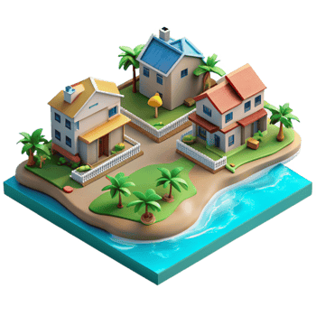 beautiful contemporary Ocean City Residential Area with Houses and Parks Isolated Element high resolution png