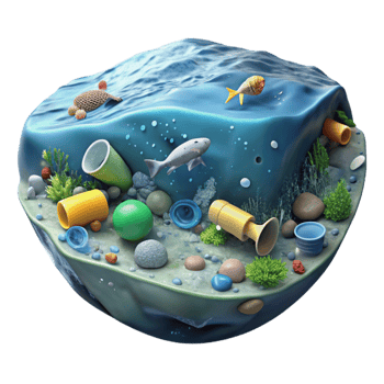 dramatic vintage Ocean with Plastic Debris Floating Transparent Background detailed png