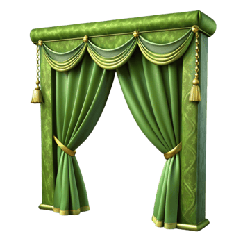 dramatic artistic Olive Green Velvet Curtain Embroidered Detail Transparent Background authentic png
