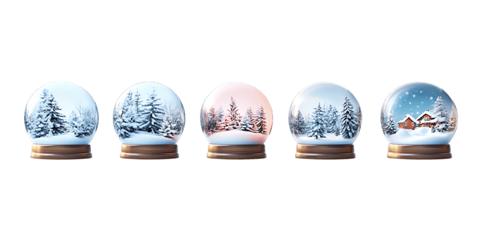 Realistic Christmas Snow Globes Collection on Transparent Background png