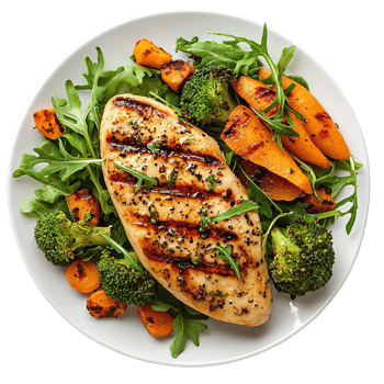 Grilled Chicken Breast with vegetables isolated on transparent background png