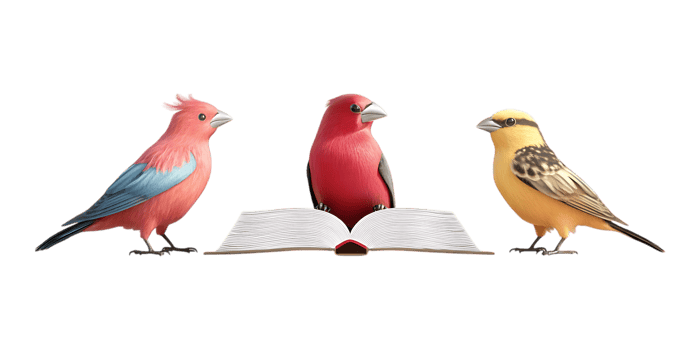 Set of 3D Birds with Books for School Branding on Transparent Background png