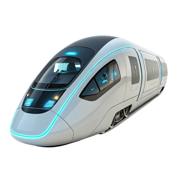 Futuristic train design with sleek lines and glowing accents, showcasing advanced technology and modern aesthetics png