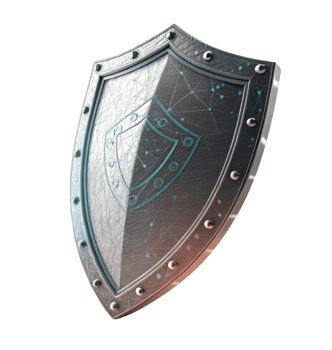 metallic shield with futuristic design, featuring intricate patterns and glossy finish, symbolizing protection and security png