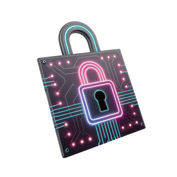 digital padlock with neon lights and circuit patterns symbolizes cybersecurity png