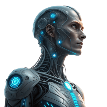 futuristic humanoid robot with glowing blue accents and intricate circuitry png