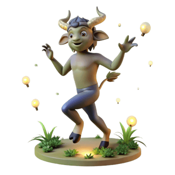 wonderful creative A playful satyr dancing in a moonlit glade, surrounded by fireflies, in a whimsical, Art Deco style premium png
