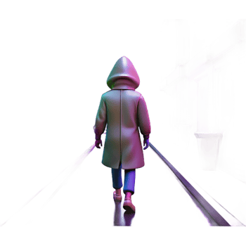 impressive abstract A solitary figure in a hooded raincoat walking through a neon-drenched alleyway, rain reflecting the vibrant colors, a sense of mystery and intrigue exclusive png