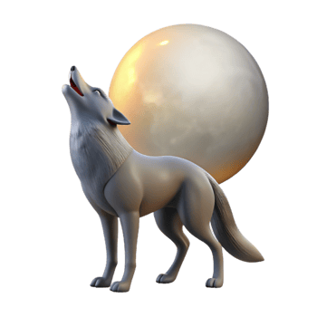 wonderful classic A sly coyote howling at the moon in a desert landscape, lit by a full moon, in a stark, graphic style exclusive png