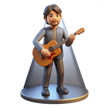 serene classic Portrait of a skilled musician with a guitar, lit by the spotlight on a smoky stage, in a rock and roll style premium png