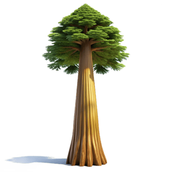 vibrant classic A giant sequoia tree reaching towards the sky, majestic lighting, realistic rendering high resolution png