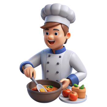 stunning abstract An anime chef preparing a delicious meal, vibrant lighting, cooking anime style, detailed food high quality png