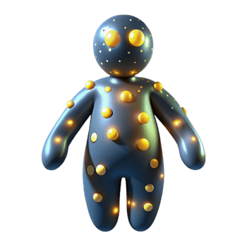 serene contemporary A swarm of fireflies forming a human figure, in a bioluminescent art style, high quality png