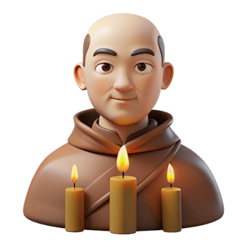 dramatic classic Portrait of a serene monk with a peaceful expression, illuminated by the soft glow of candles, styled as a classical Renaissance painting 4K png