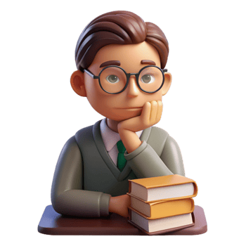 beautiful classic Portrait of a contemplative scholar with spectacles perched on his nose, a thoughtful expression, and a stack of books beside him, lit by warm lamplight exclusive png