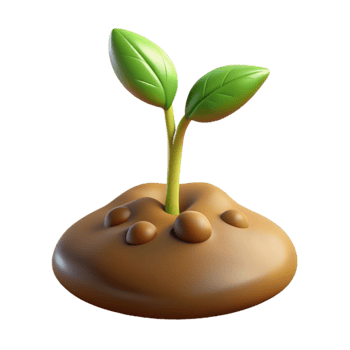 serene creative A sprouting seed, breaking through the soil, warm, earthy tones, time-lapse photography style premium png