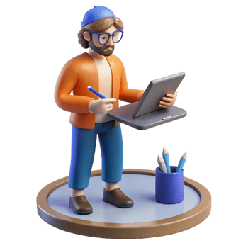 serene creative A digital artist creating a 3D model using a stylus and tablet, studio lighting, digital art style exclusive png