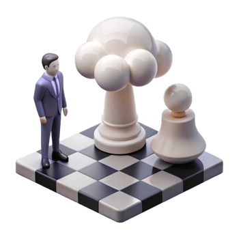 magnificent classic A solitary figure with a birdcage head gazing at a giant chessboard made of clouds. Dreamlike, soft lighting original png
