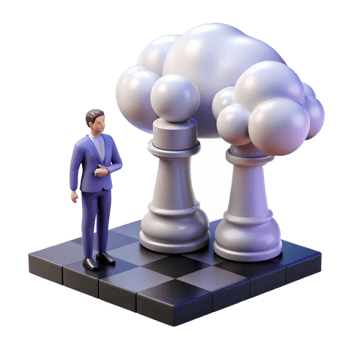 impressive modern A solitary figure with a birdcage head gazing at a giant chessboard made of clouds. Dreamlike, soft lighting authentic png
