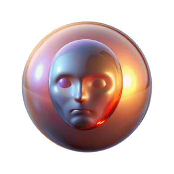 vibrant modern A single, glowing orb reflecting a distorted human face. Abstract style high quality png