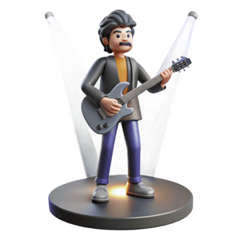 beautiful rustic Portrait of a skilled musician with a guitar, lit by the spotlight on a smoky stage, in a rock and roll style authentic png