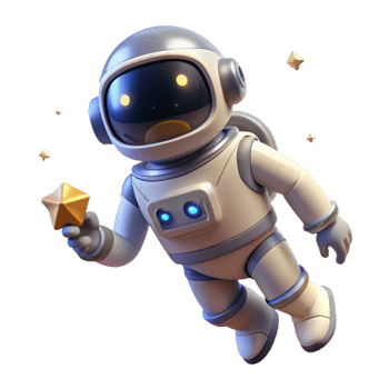 impressive traditional A robot astronaut floating in space, lit by the light of distant stars in a spacewalk photography style premium png