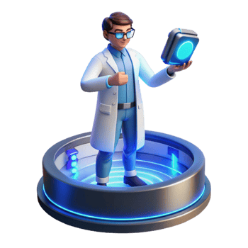 stunning artistic A scientist working on a holographic interface, blue lighting, futuristic style authentic png