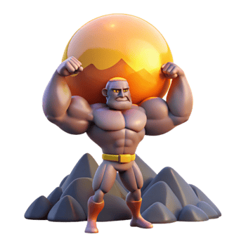 extraordinary abstract A powerful titan holding a mountain aloft, muscles bulging, lit by the setting sun, in a colossal, Romantic style detailed png