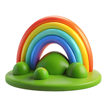dramatic classic A vibrant rainbow arching over a green valley, bright, cheerful lighting, hopeful, optimistic style high quality png