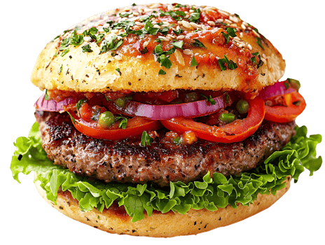 Delicious Gourmet Burger with Toppings png