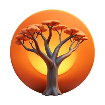 dramatic contemporary A gnarled oak tree silhouetted against a vibrant orange sunset, painted in the style of Albert Bierstadt exclusive png