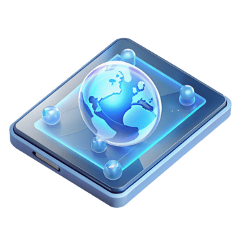 dramatic minimalist A transparent tablet displaying a holographic map of the world, futuristic design, sleek aesthetic detailed png