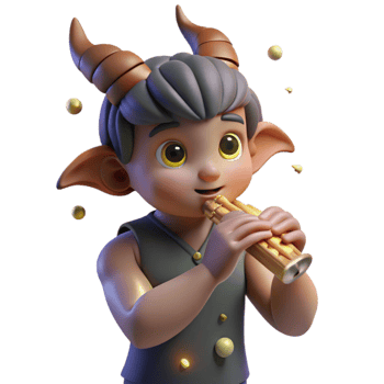 stunning vintage A mischievous satyr playing a pan flute, surrounded by fireflies, whimsical style, twilight lighting genuine png