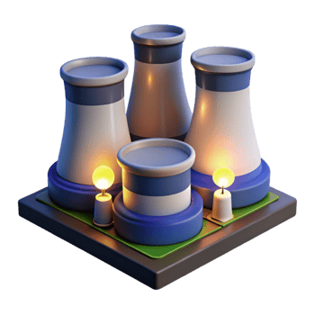 wonderful minimalist A nuclear power plant at night, glowing cooling towers, industrial setting, realistic style detailed png