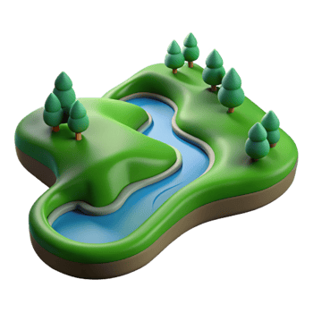 elegant traditional A winding river through a green valley, aerial view, soft daylight, realistic style premium png