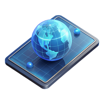 elegant creative A transparent tablet displaying a holographic map of the world, futuristic design, sleek aesthetic premium png