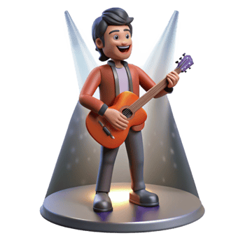 stunning traditional Portrait of a skilled musician with a guitar, lit by the spotlight on a smoky stage, in a rock and roll style high resolution png