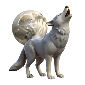 magnificent abstract A solitary wolf howling at the moon, snowy mountain setting, moonlight, realistic style premium png