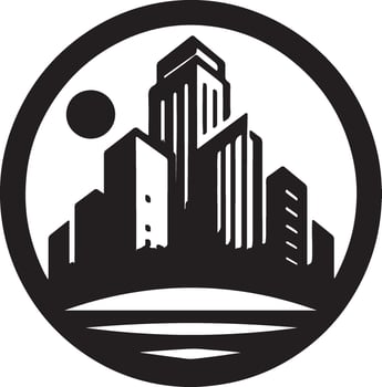 a black and white logo of a city with buildings vector
