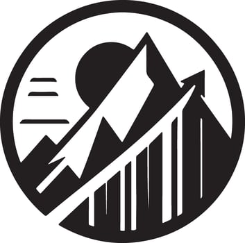 a black and white logo of a mountain with a sun and a mountain vector