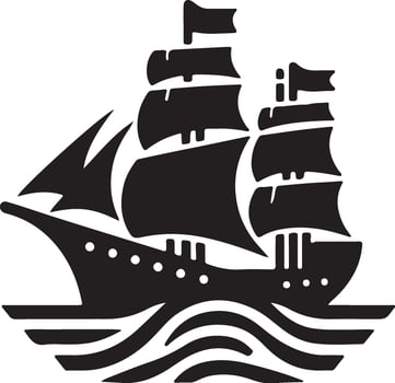 Black and white illustration of a sailing ship vector