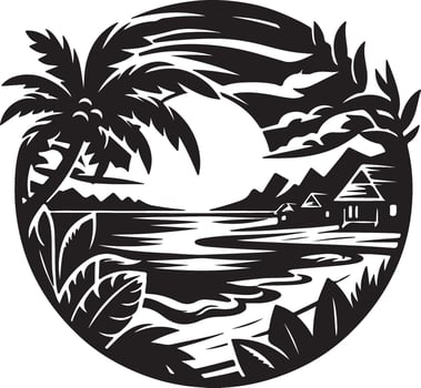 tropical island with palm trees and a house in the background vector