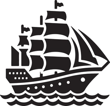 Black and White Sailing Ship on Waves Icon vector