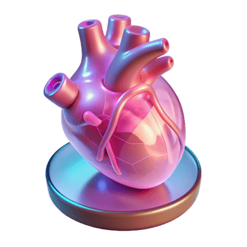dramatic abstract A transparent, holographic display showcasing a 3D model of a human heart, pulsating rhythmically, lit by a soft, pink glow authentic png